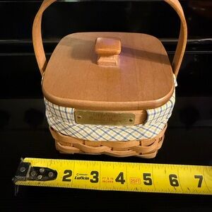 Longaberger Blue and Tan Woven Basket with Lid